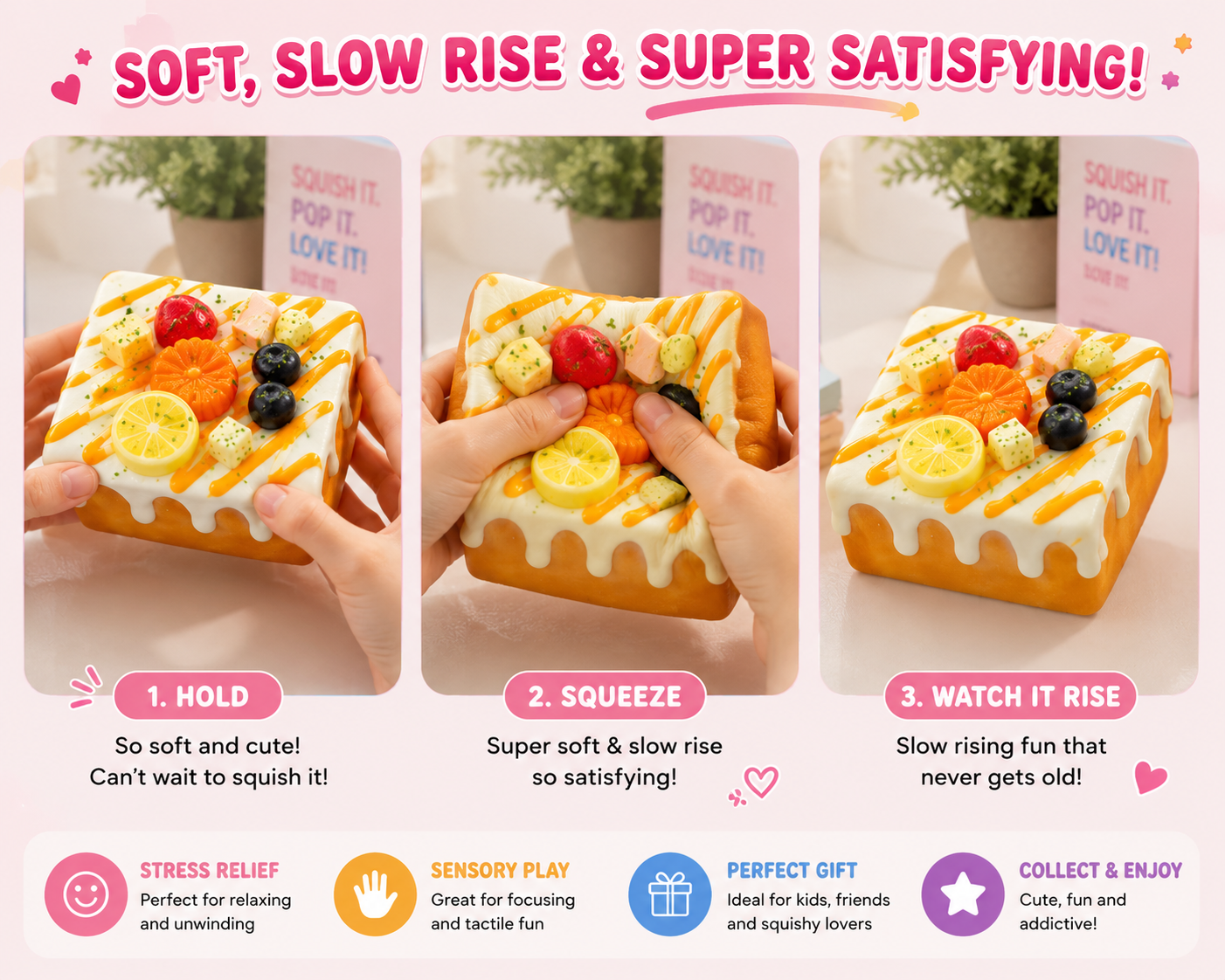 🍞 Fruit Toast Squishy – Slow Rise Sensory Toy